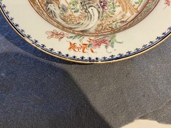 A pair of Chinese famille rose deep plates with pheasants, Yongzheng